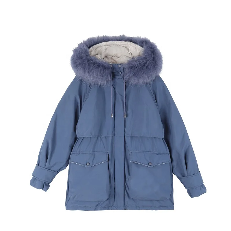 Ready To ship  Ladies Casual Warm Padding Jacket With Hood Edge Like Rabbit Fur Winter Style Women Hoodie Jackets