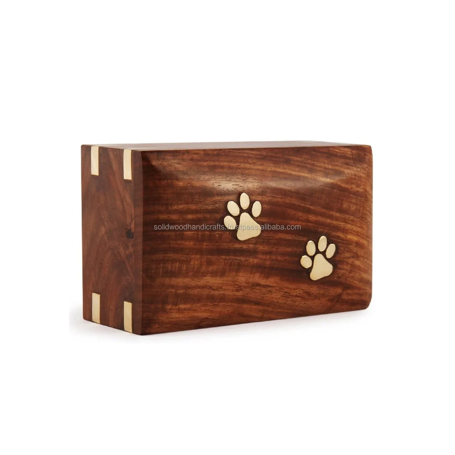 Rosewood Urn Box With Brass Paw Prints Wood Cremation Urns For Pet Ashes Wholesale Urns For Cat and Dog Ashes