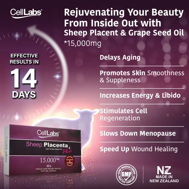 New Zealand Sheep Placenta 15,000MG Stem Cells For Healthy Looking Skin Anti Aging Women Beauty Young