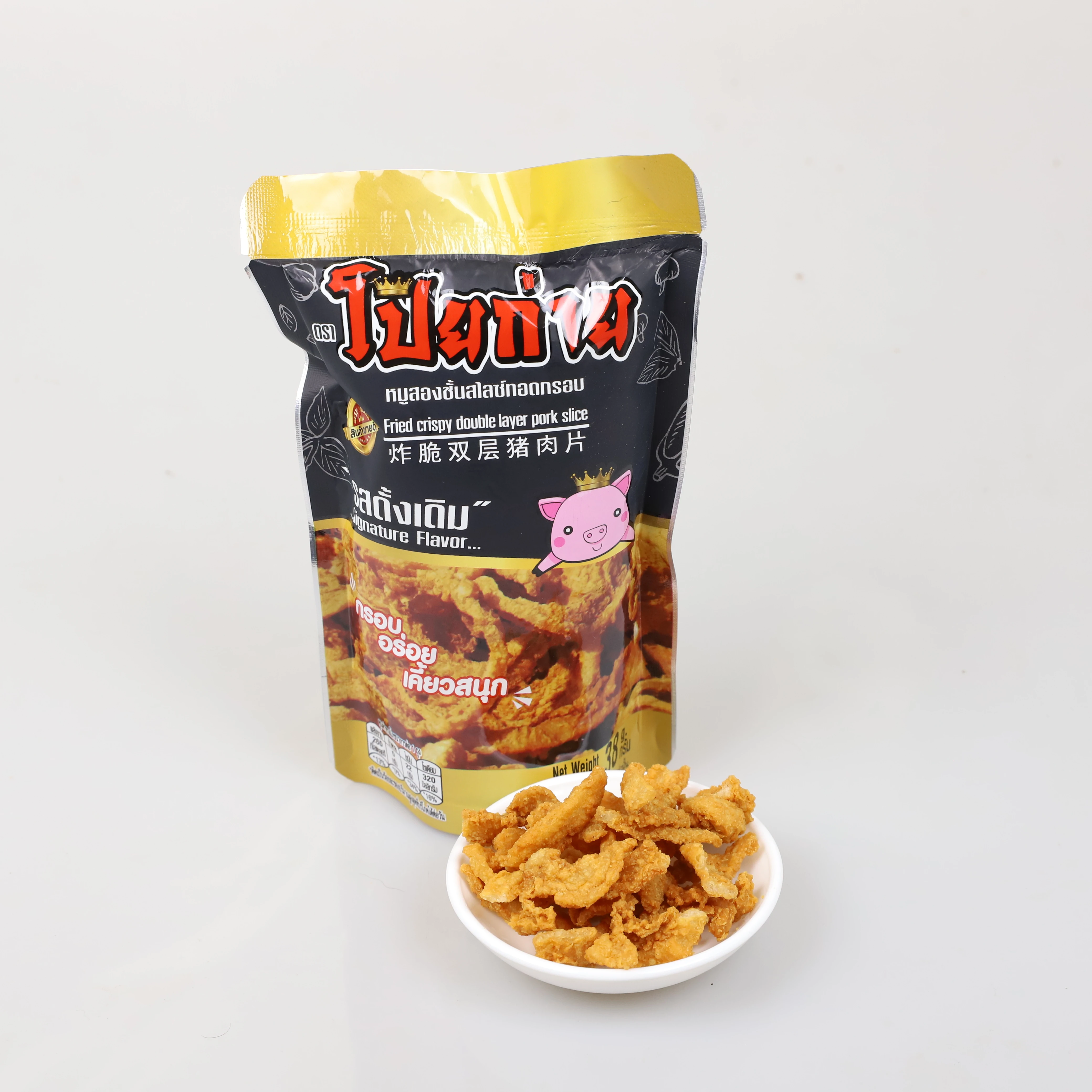 Poygai Frird Crispy Double Layer Pork Slice Signature Flavor 38g Best selling Premium Quality Snacks from Thailand 4 Favors Thai