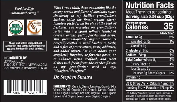 
Vervana Organic Marinara Sauce - Exceptional Quality Organic Ingredients, No Sugar Added, Made in Italy - 20 oz (567 g) / jar 
