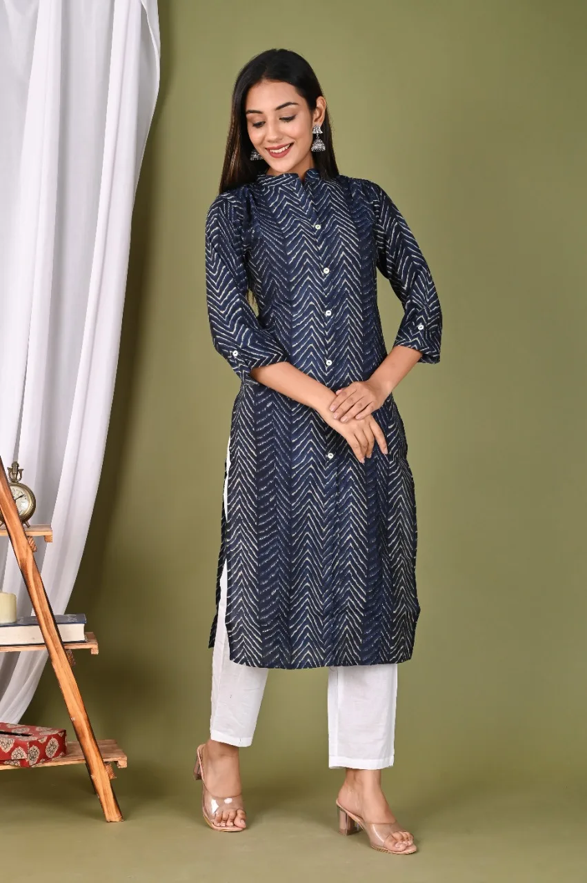 Women Fashion Printed Traditional Indian Kurti Designer Neck Long Sleeve Elegant Casual Wear Dress muslin printed rayon kurti