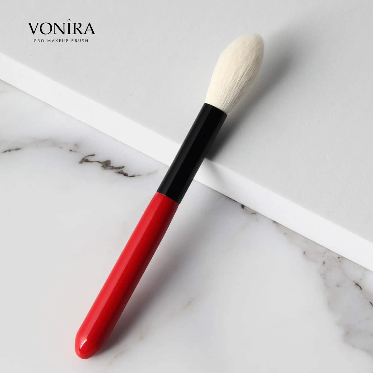 Vonira Mini Pocket Travel 10 Pieces Makeup Brush Set With Red Handle Black Ferrule Bio-Tech Faux Goat Hair Synthetic Hairs