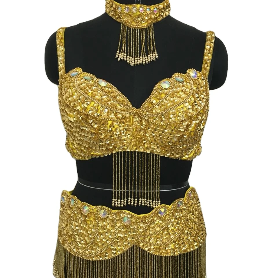 Wholesale Factory Price for Latest 2022 Belly Dance Dresses Work 5-piece Graceful Dance Dress Elegant Style Hand Beaded Sequins