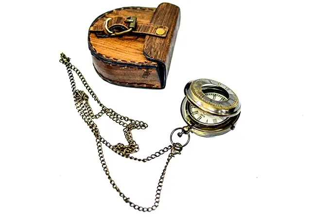 Brass pocket watch with lid and leather case  customizable pocket watch chain custom pocket watch