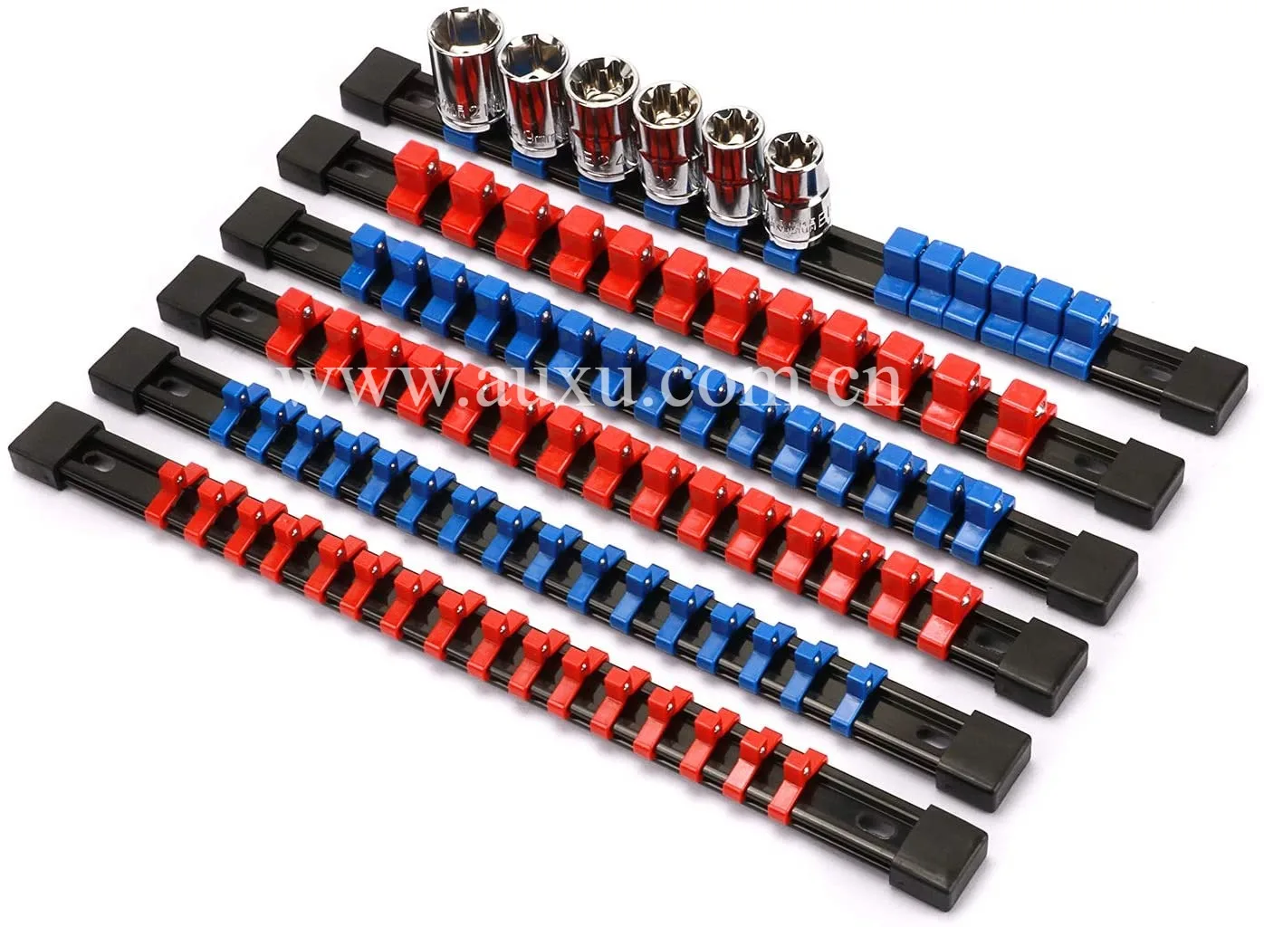 360 Swivel ABS Socket Organizer, 1/4-Inch, 3/8-Inch, 1/2-Inch, Socket Holders 6-Piece Set Blue & Red Tools Organizer