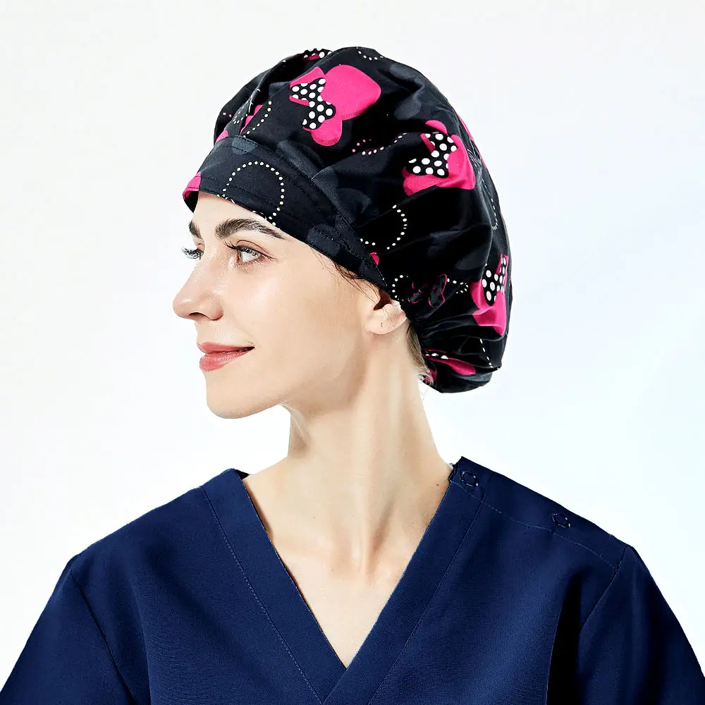 Hospital Medical Uniform Printed Surgical Scrub Cap OEM Factory Surgical Cap For Long Hair Large 100% Cotton Cap For Nurse