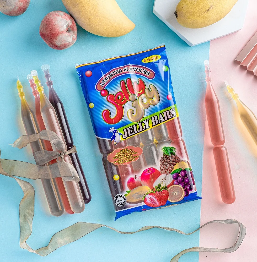 Low-Carb Children Snack Pouch Bulk Fruity Dessert Drink Jelly Joy Jelly Bars Stick 85gm x 6 Bars x 20 Bags
