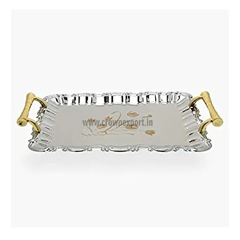 Best Price Custom-Size Copper Hammered Serving Tray with Iron Rectangular Platter TPR Powder Coated Brass Handles Coffee Serving