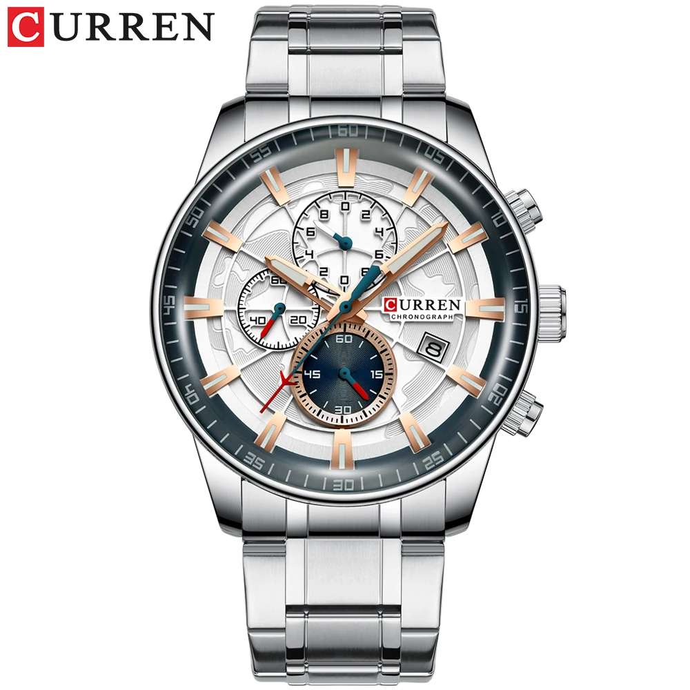 CURREN 8362 Mens Watches Fashion Stainless Steel Top Brand Luxury Casual Chronograph Quartz Wristwatch for Male
