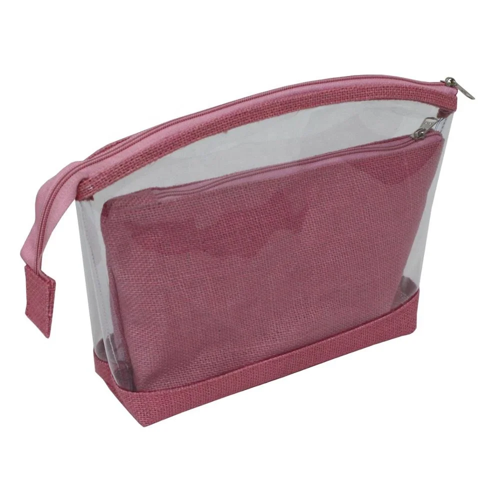 Zip Closure See Through PVC Jute Travel Pouch