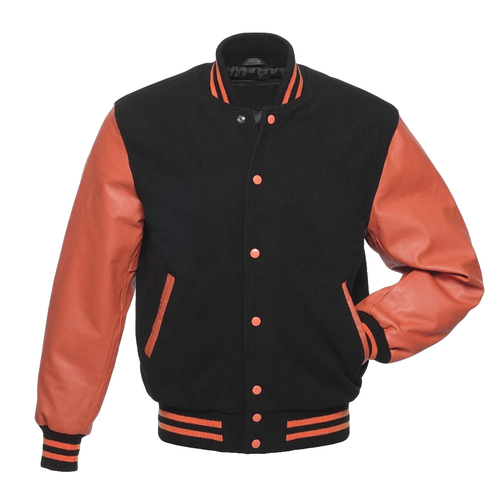 Мужская классическая Куртка черная шерстяная/Золотая кожаная куртка Varsity