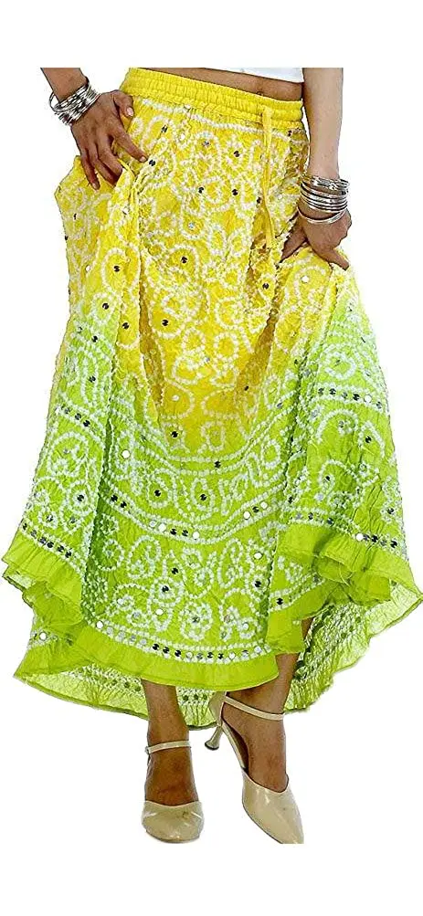 Indian Embroidery  Bandhej Long Skirt Bandhani Sequins Work Bohemian Belly Dance Hippie Long Skirt Boho Skirt wrap