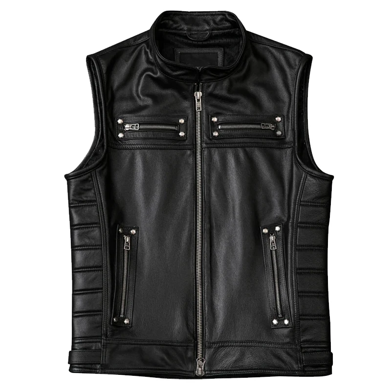 100% Натуральная овечья кожа жилет высокое качество индивидуальная Настройка повседневная крутая модная мотоциклетная Байкерская