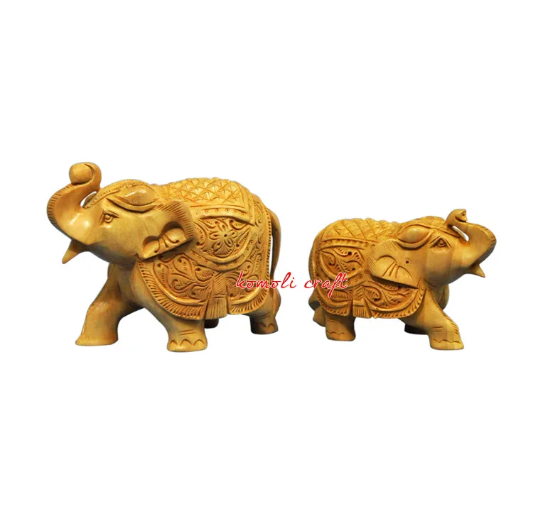 Indian souvenir wood carving hand carved elephants woods crafts for home  decoration