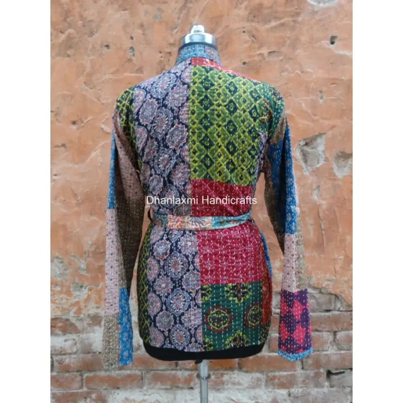 Wholesale Lot Indian Cotton Handmade Quilted Kantha Vintage Jacket With Belt Women Wear Vintage Kantha Ajrak Coat Ladies Blazer
