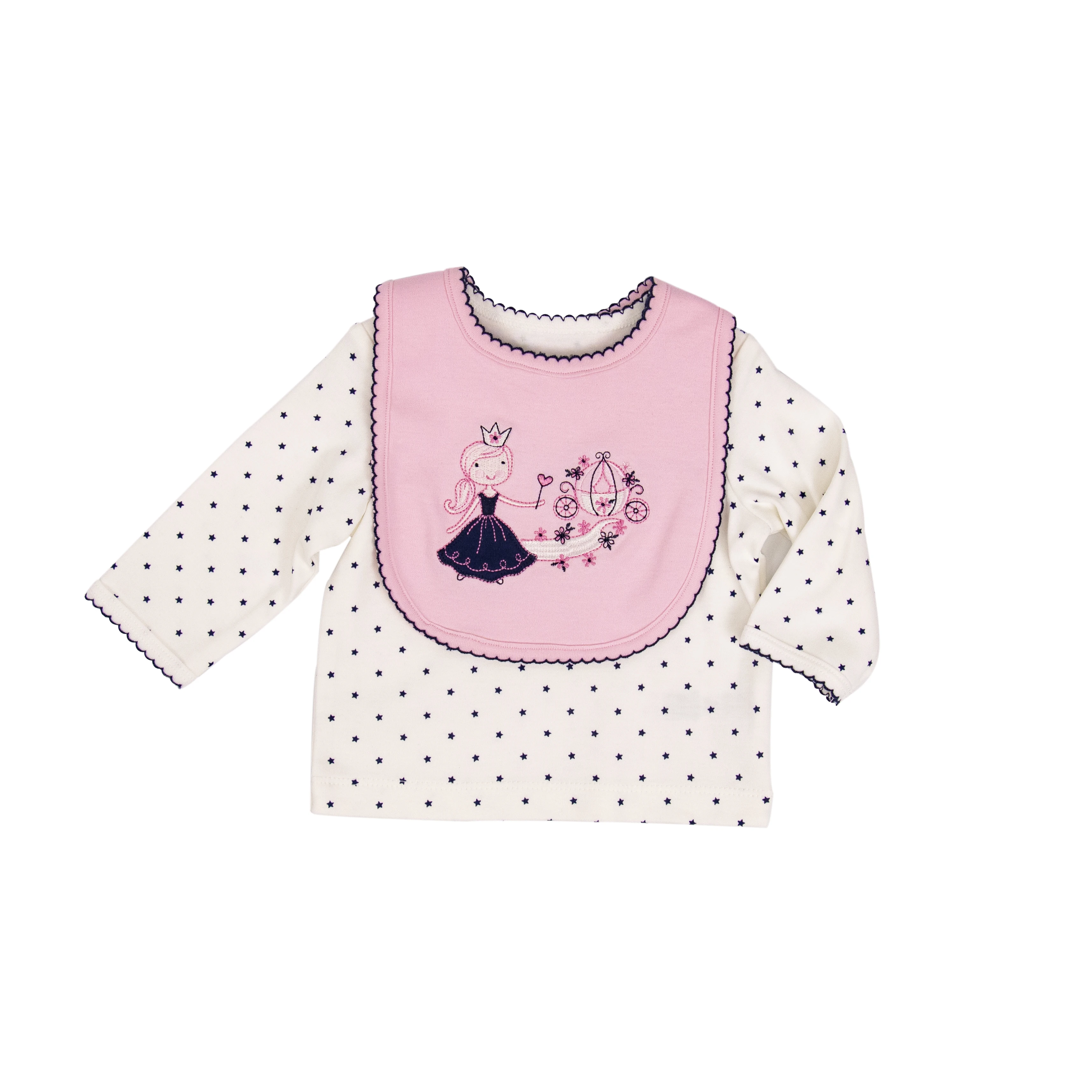 Winter Spring Infant Girls 3 Piece Embroidered Bib Kids Outfit Set Baby Footie Pants Tshirt Polka Dot Pajamas Toddler Clothing