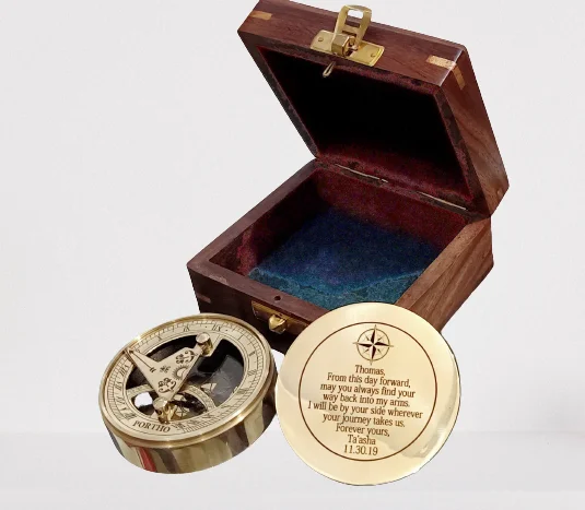 Sundial Compass Anniversary Gift Sundial Compass, Engraved Nautical compass Camping Hiking