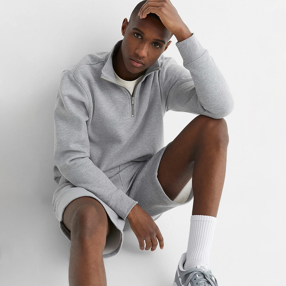 Customized Logo Men Quarter Zip Gym Sports Plain Sweatshirt For Fitness Premium Fleece Heavy GSM Custom Wholesale Sweatshirts