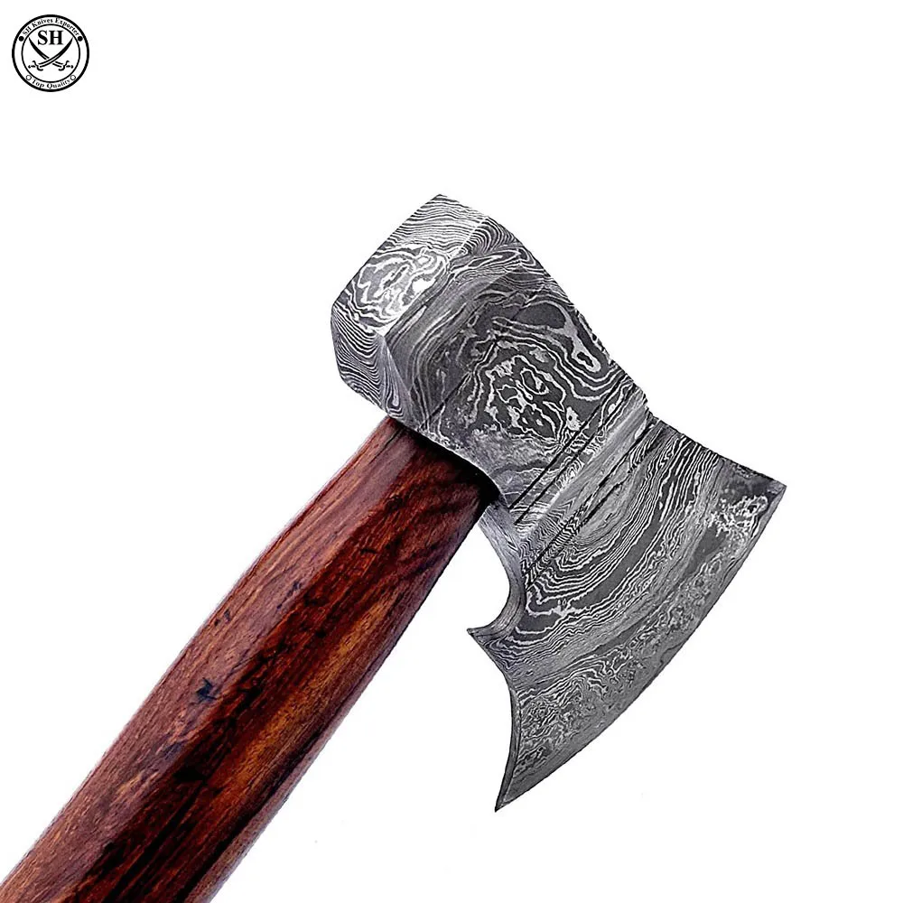 Damascus Steel Handmade Outdoor Camping Tactical Wood Working Axe with Wood Handle
