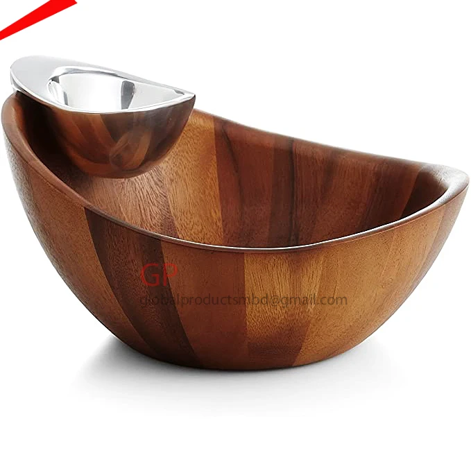 luxury eco friendly wooden chip dip bowl organic salad bowl