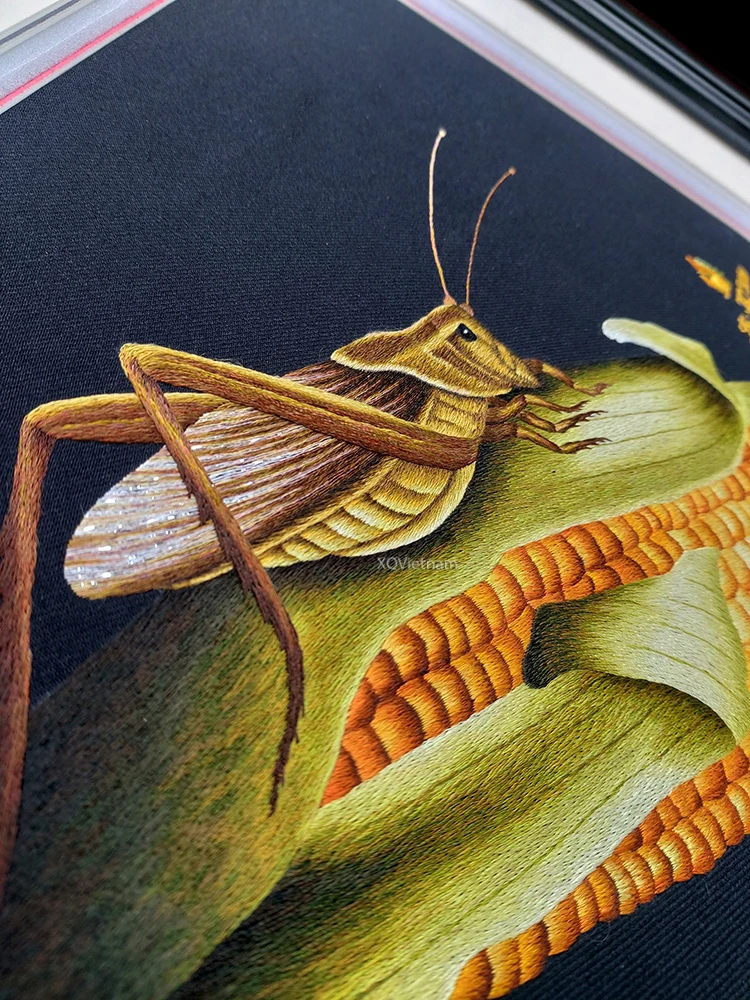 Лучшая цена картины в реалистичном стиле Кузнечик Вышивка Животных от поставщика из Вьетнама