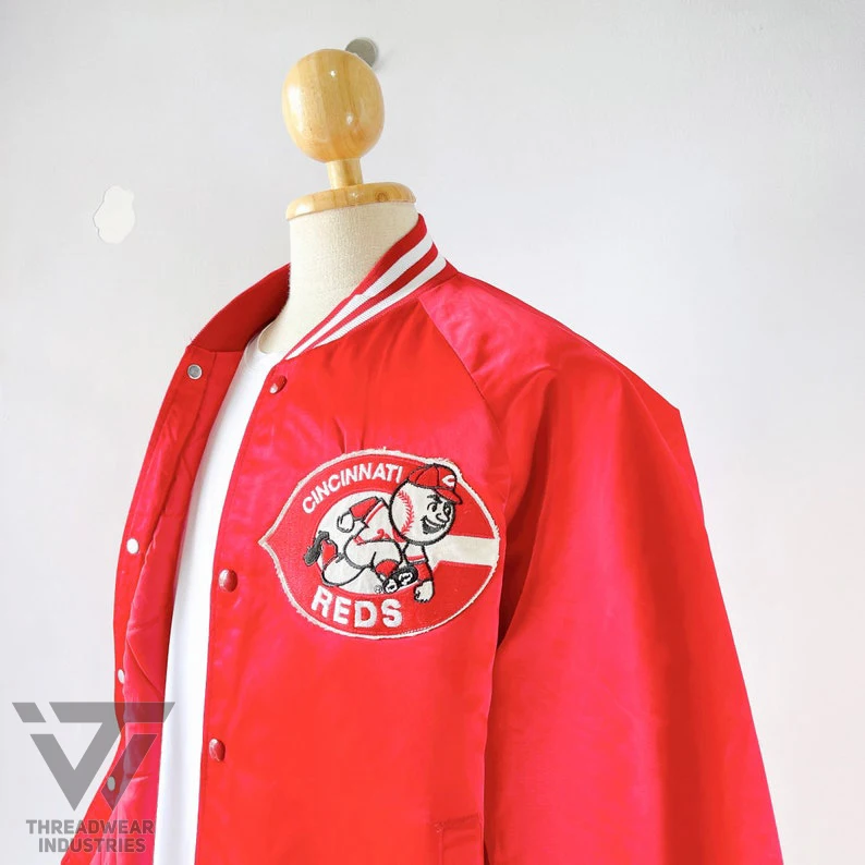 Изготовленный На Заказ блок красная и черная атласная Цинциннати бейсбол вышитые полный с боковой молнией Молодежная куртка