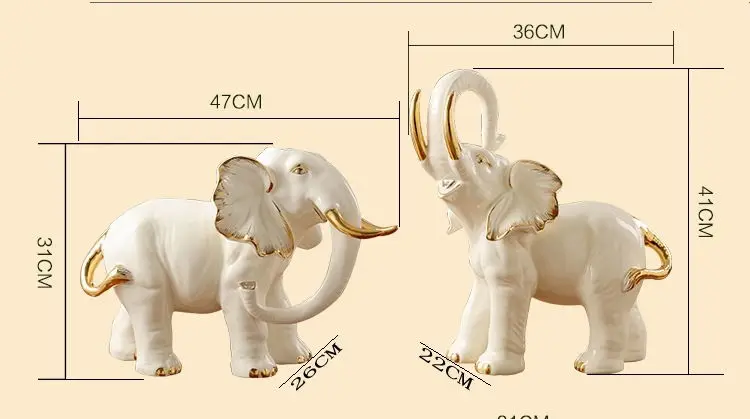 Elegant White Elephant Living Room Lucky Decoration 2Pcs Ceramica Elefante Set European Style Ceramic Elephant Figurine