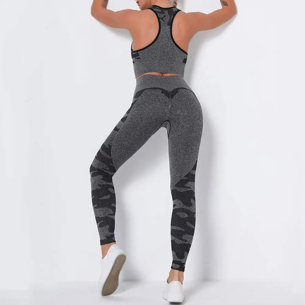 Latest Version Girls Gym Suit Ladies Gym wear Women Crop Top Active Wear Ribbed Seamless Activewear Yoga Bra 2Pc Yoga Set