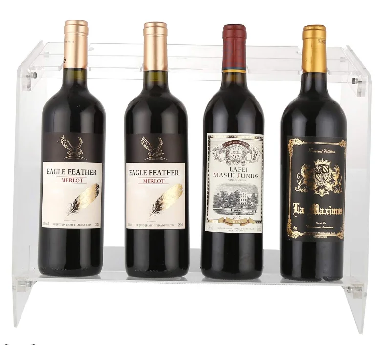 Modern 4 Bottles And 4 Glasses Countertop Acrylic Free Standing Tabletop Display Wine Rack