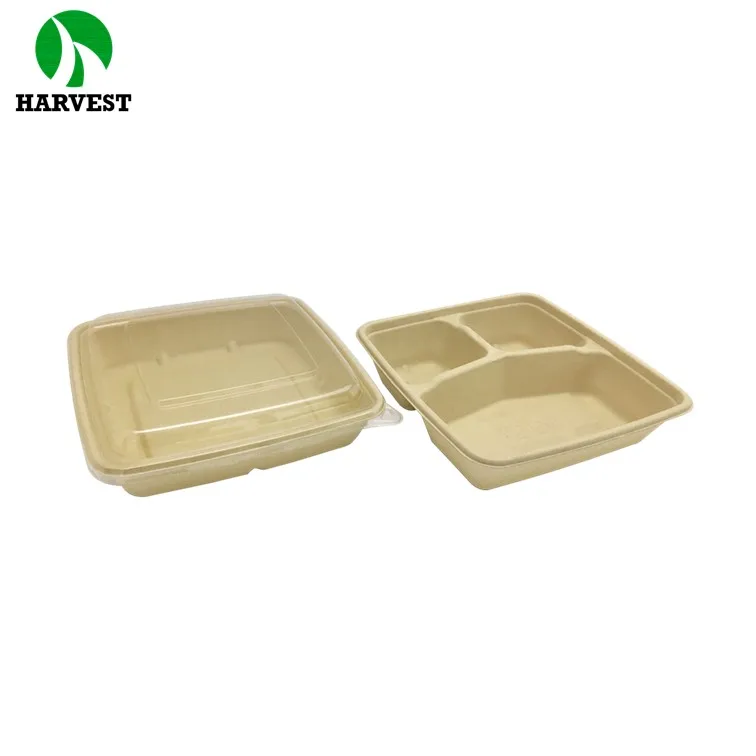 Disposable eco-friendly bamboo paper pulp takeaway food containers