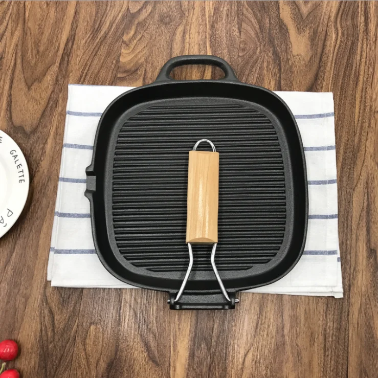 Cast Iron Square Grill Pan Pre-Seasoned Skillet Pan with Handle  Cast Iron Griddle Pan  for Grilling  Frying Sauteing