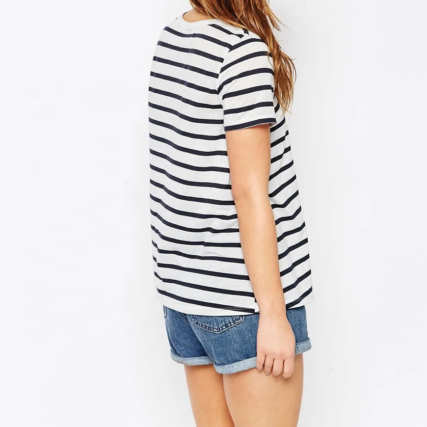 Modern crew neck relaxed fit women stripe t-shirt with soft touch fabric