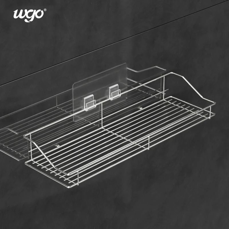 
Adhesive Reusable Bathroom Storage Basket Adjustable Hanging Shower Caddy Corner Wire Shelf Mount No Drilling Stainless Steel 