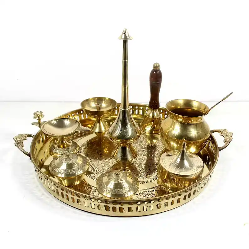 Premium Quality Antique Design Brass Pooja Thali from India at Best Price