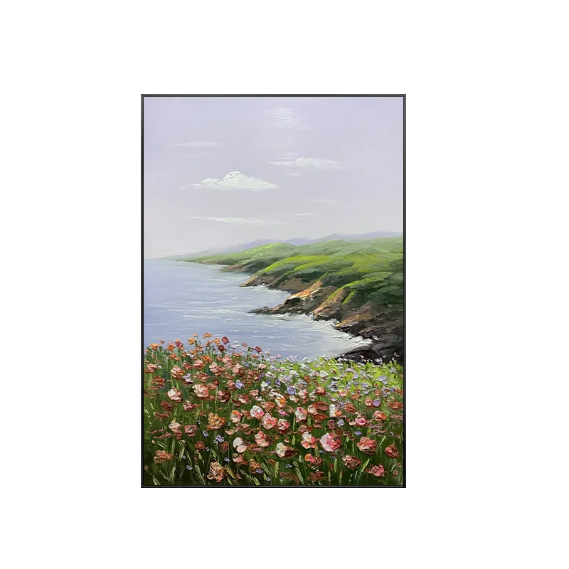 
Flower Impression Canvas Painting Green Pink Poster Modern Wall Picture for Living Room Luxury Huge 