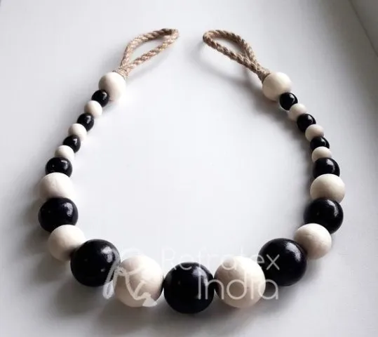 Black and White Wooden Bead Curtain Tieback Bulk Supplier And Manufacture By Refratex India Made in India for Best Quality