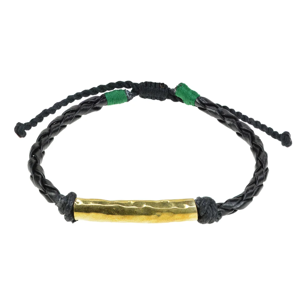 
Bracelet with Brass Tube on Twisted Faux Leather Cord 