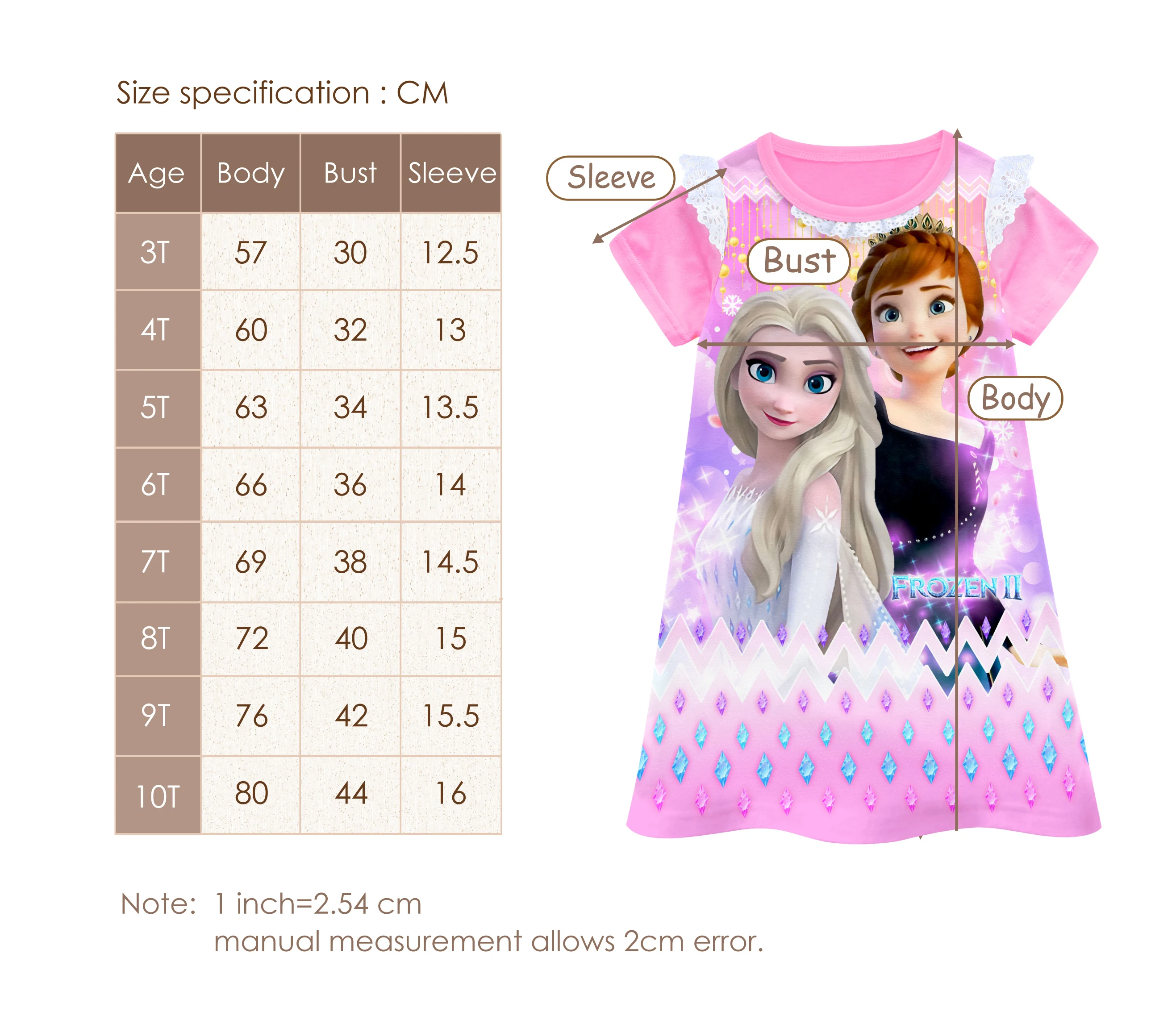 Little Girls short sleeves princess night dress  glow in the dark cartoon nightgown kids sleepwear