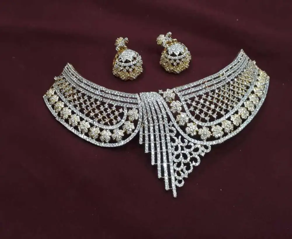 American Diamond Cubic Zircon Gold Plated Jewellery set