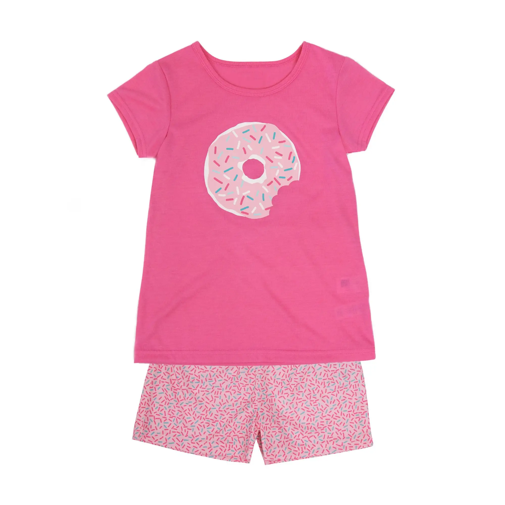 Cambodia FAMA factory Kids pajama set short sleeve PJ pink donuts rubber printing sweet pjs homewear
