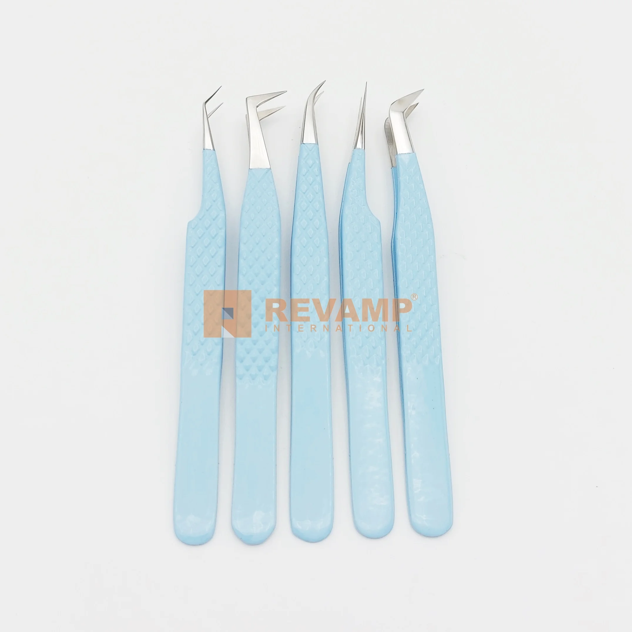 Наконечник объем ресниц Пинцет японской нержавеющей стали небесно-голубого цвета, Алмазный Серебряный Grip с логотипом по индивидуальному заказу с острым носком