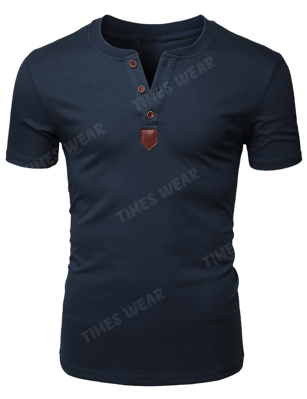 Мужская Высокое качество на каждый день зауженный фасон Хенли Рубашка футболки с коротким рукавом круглым вырезом пуговицах одноцветное предназначен