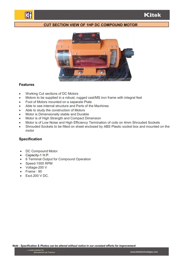 CUT SECTION VIEW OF 1HP DC COMPOUND MOTOR