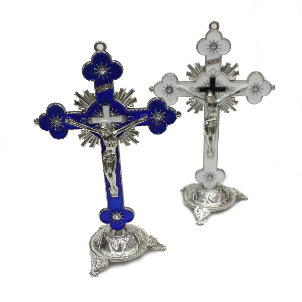 mini Plum shape metal standing cross Jesus Christ church decoration crucifix