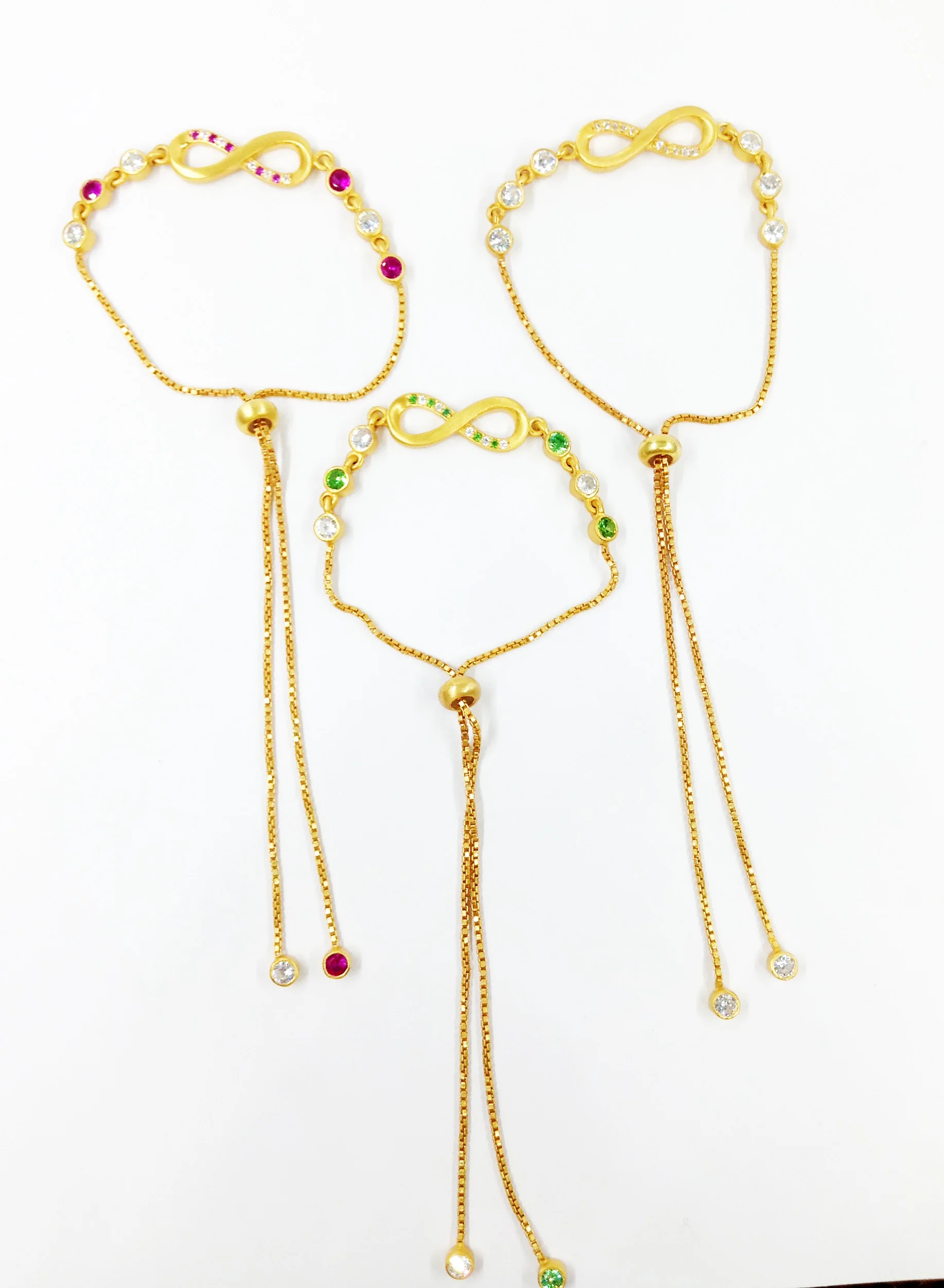 Luxury Fashionable 925 Sterling Silver Gold Plated Multi Color Gemstones Ladies Wear Infinity Chain Bracelet