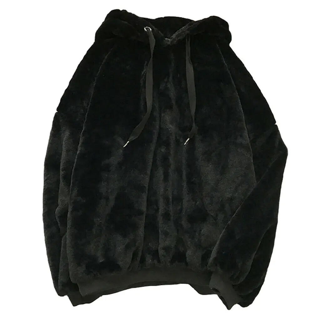 Men Winter Fluffy Hoodie Pullover Fleece Sweatshirt jumper with logo