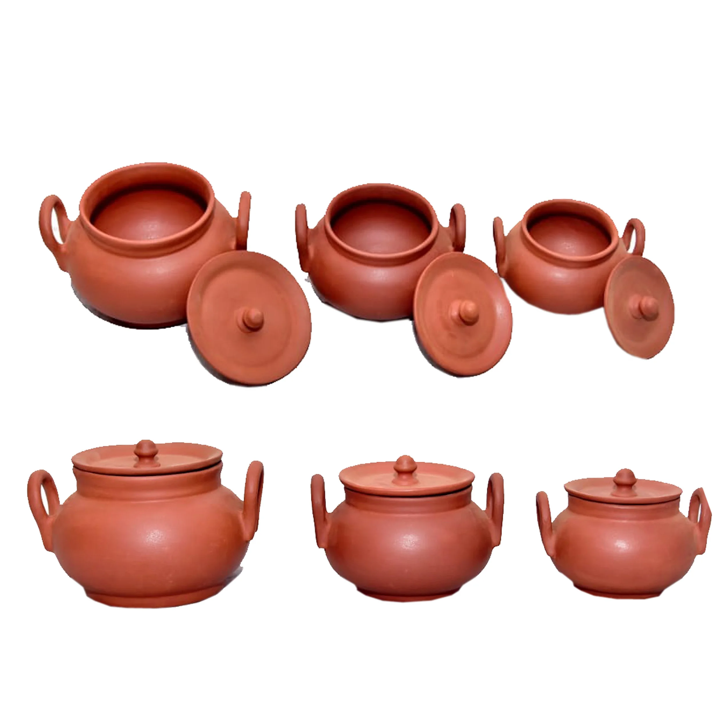 Earthen Brown handmade clay cooking utensils round clay Indian mathani round handi pot with handle of high quality