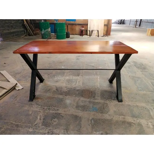 unique designer fine quality indian furniture by famous manufacturer cross legs black iron & wooden dining table sale