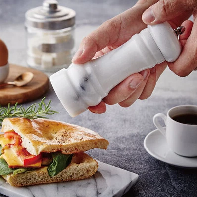 HNA Taiwan Made White Marble Classic Design Manual Salt and Pepper Mill